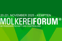 Schriftzug "Molkereiforum. Betriebswirtschaft und Controlling" auf grünem Hintergrund